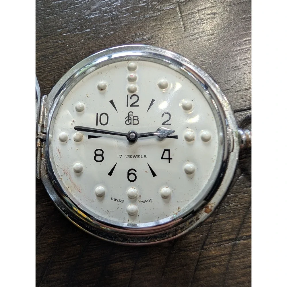 American Foundation For The Blind AFB Braille Pocket Watch 17 Jewel Swiss - Runs